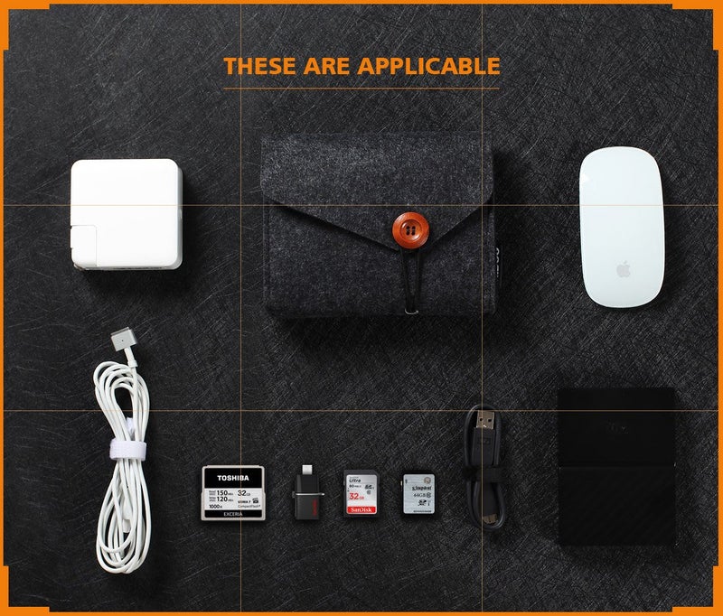NIDOO Portable Felt Storage Bag, All-Purpose Carrying Bags, Electronics Accessories Protective Case for MacBook Power Adapter, Mouse, Cellphone, Cables, Power Bank, Portable External Hard Drive, Black - Image 4